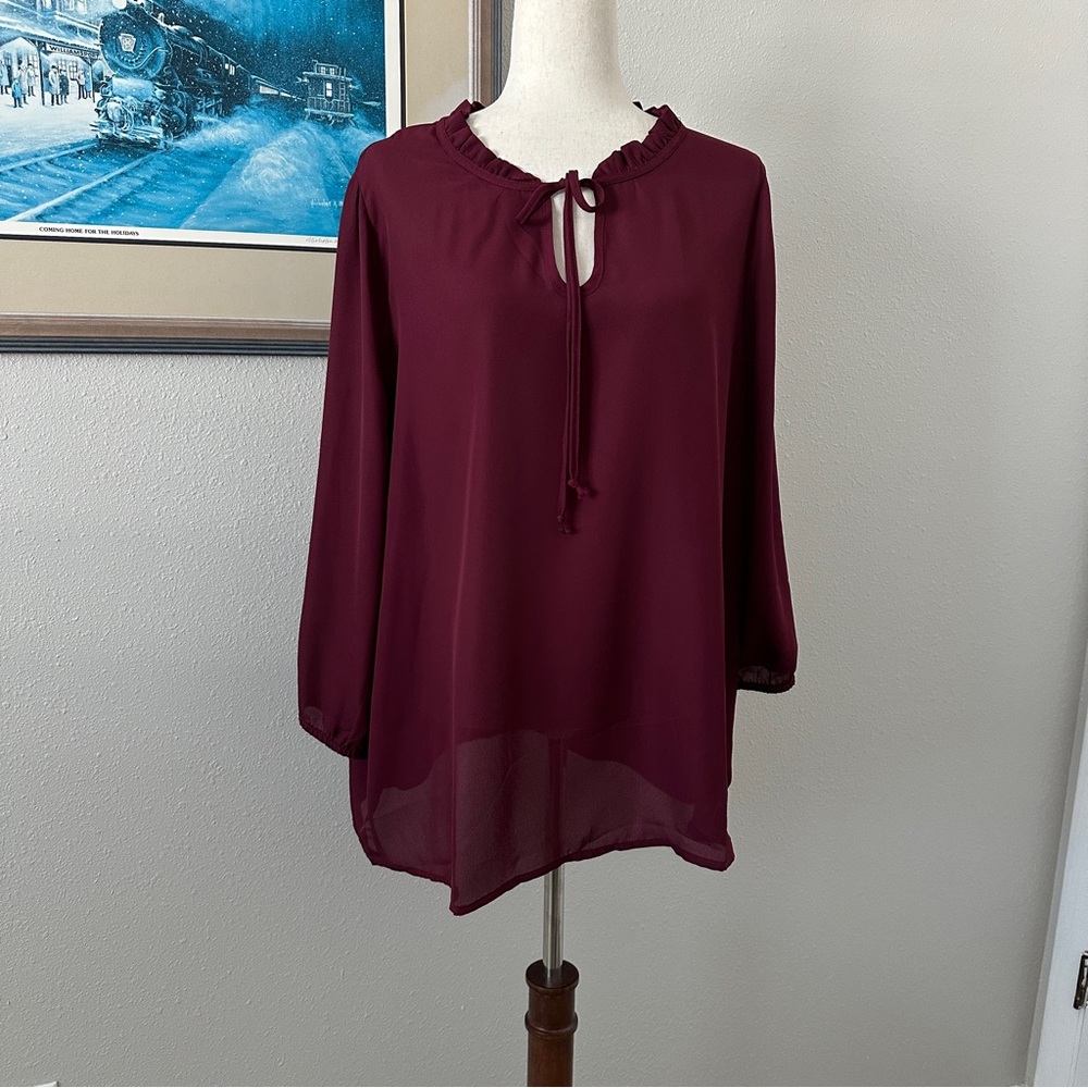 Sweet Lindsey, soft long sleeve blouse, wine color, size 2X
